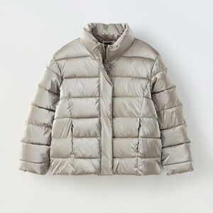 Zara kid girls silver shiny winter puffer jacket coat size 13 14 years